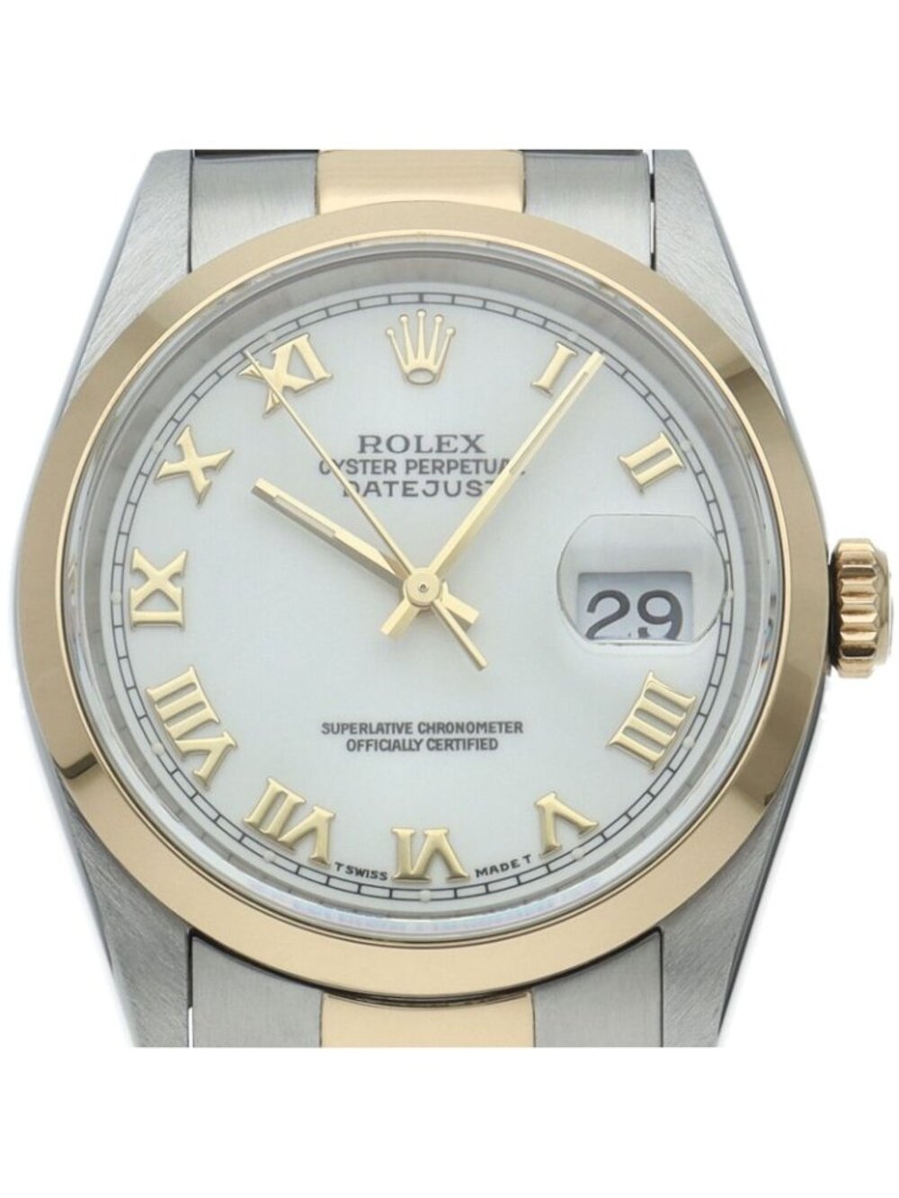 Rolex Datejust Watch White Chien Tan Dial 18k Yellow Gold SS What